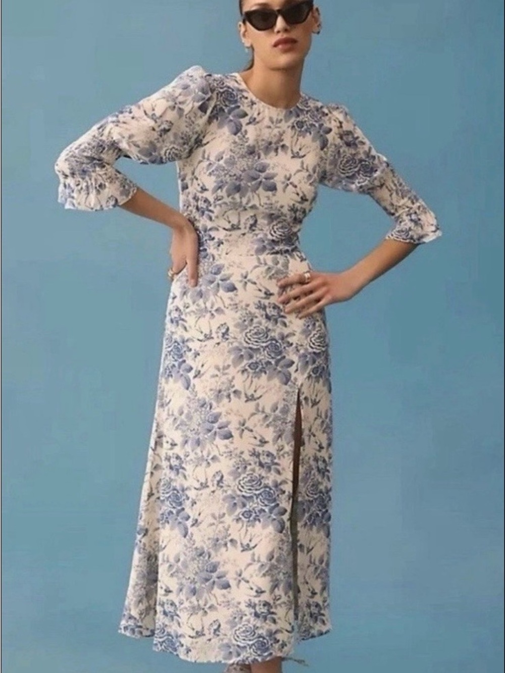 Reformation Carolena Blue and White Floral Midi Dress size 6 worn once - Picture 7 of 12